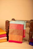 Pastel Blue Small Border Semi Soft Silk Saree