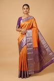 Orange and purple brocade silk saree