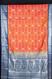 Tomato red and navyblue semi silk saree