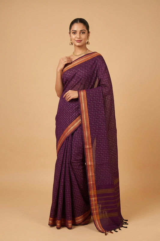 Purple kanchi cotton saree