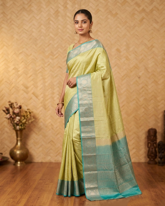 Pastel Green and Persian green Pure Touch silk saree
