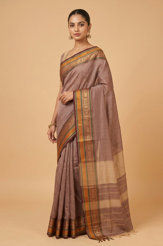 Light brown kanchi cotton saree