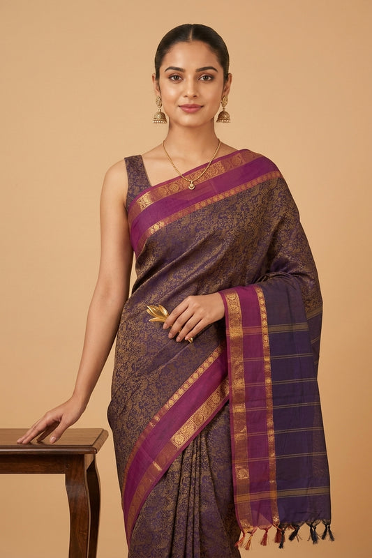 Navyblue vanasingaram kanchi cotton saree