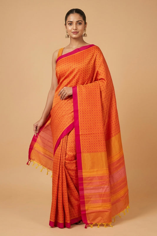Orange kanchi cotton saree