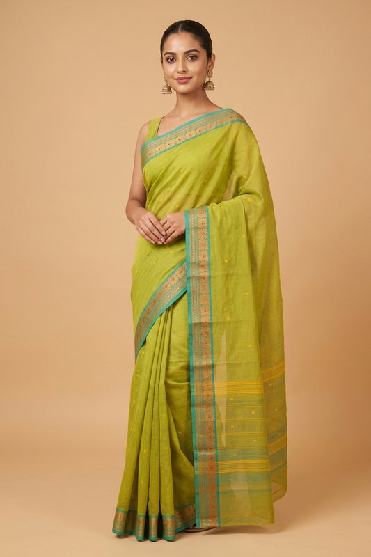 Leaf green kanchi cotton saree