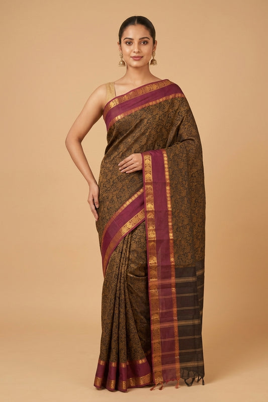 Black and magenta kanchi cotton saree