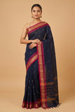 Navyblue and purple kanchi cotton saree