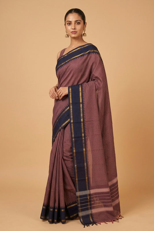 Grape purple and blue kanchi cotton saree