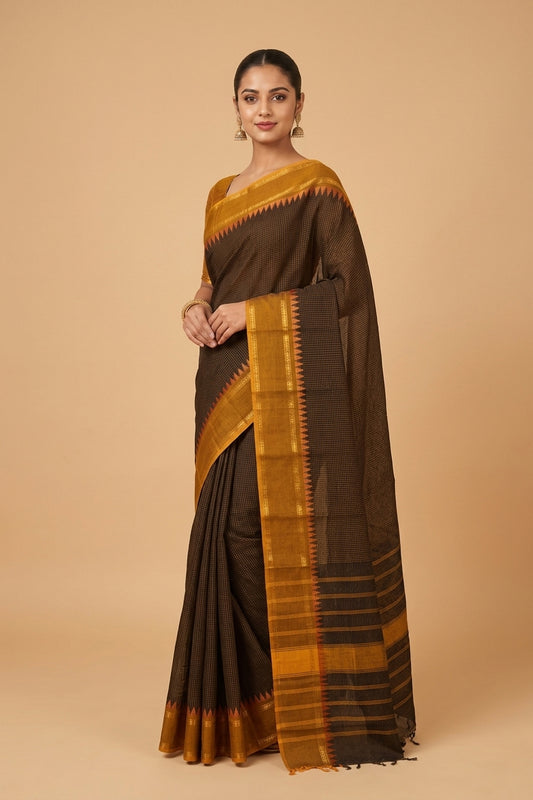 Black kanchi cotton saree
