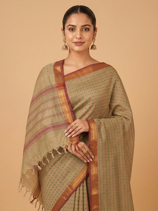 Greenish grey kanchi cotton saree