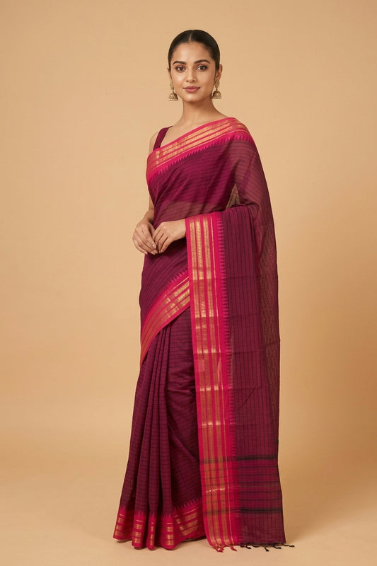 Purple adukku pettu kanchi cotton saree