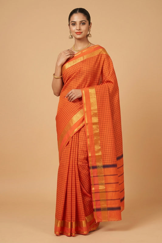 Orange muthu kattam kanchi cotton saree