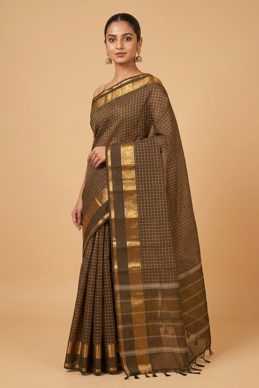 Brown muthu kattam kanchi cotton saree
