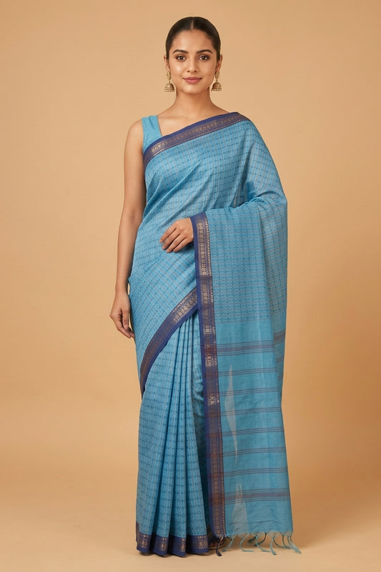 Blue korvai kanchi cotton saree