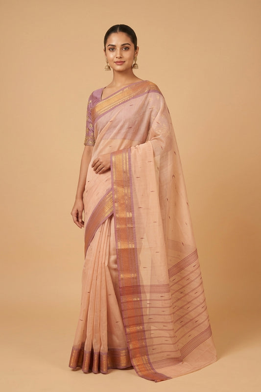 Cream kanchi cotton saree