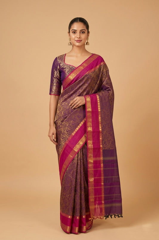 Purple vanasingaram kanchi cotton saree