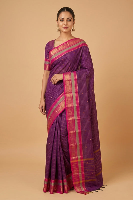 Purple traditional kanchi cotton saree