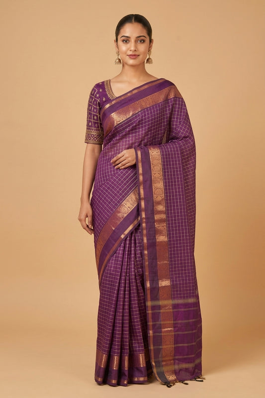 Purple muthu kattam kanchi cotton saree