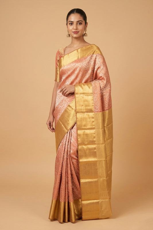 Red and gold tissue silk saree