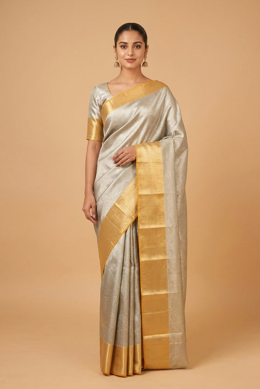 Silver tissue silk saree