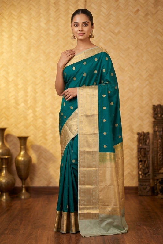 Peacock green and sage green semi silk saree