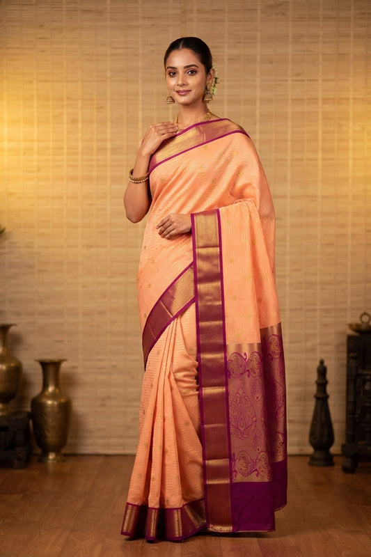 Peach and purple semi silk saree