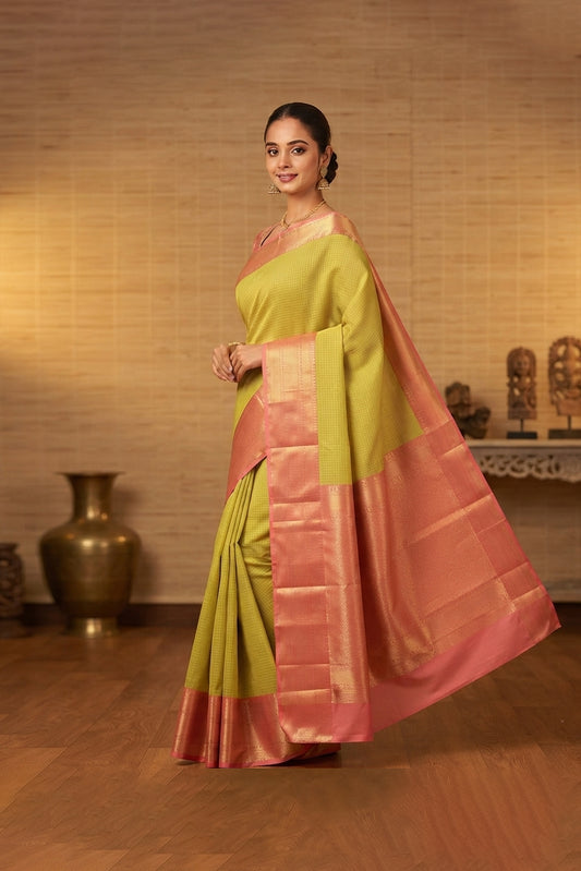 Pastel green and peach pure touch silk saree