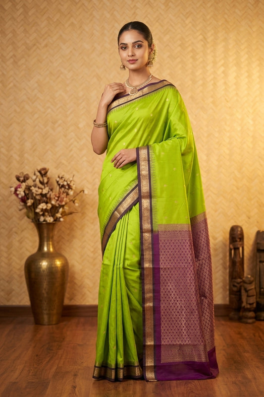 Lime green and purple pure touch silk saree