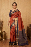 Rust and blue pure touch silk saree