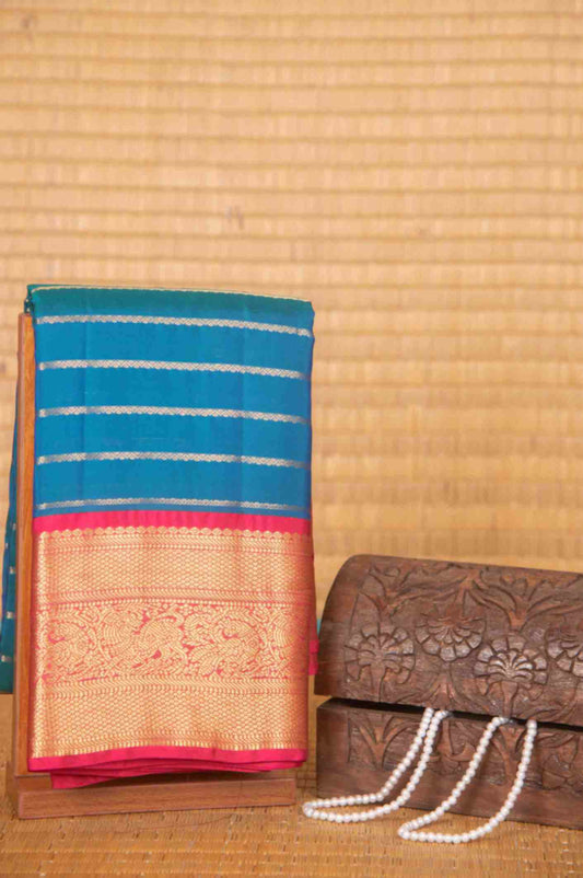 Peacock blue traditional pure touch silk saree