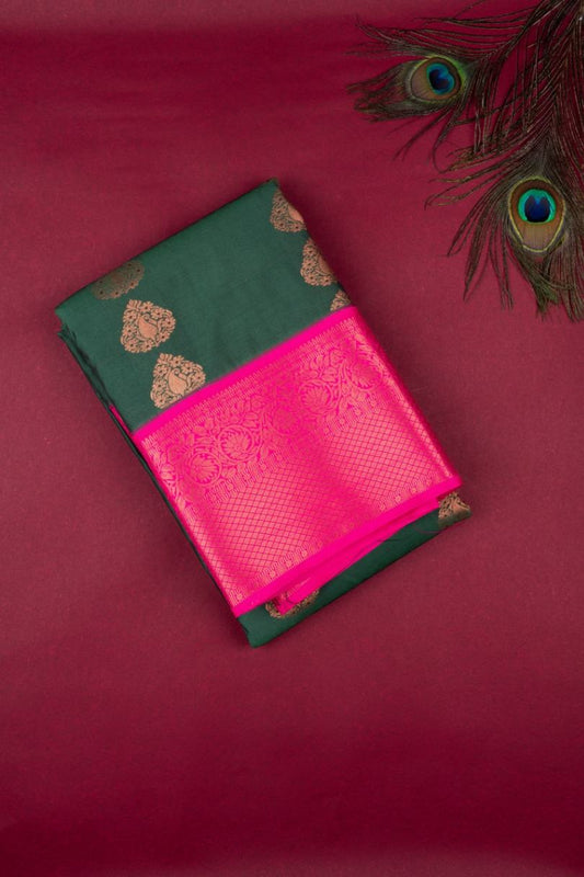 Green and Pink Semi Silk Saree