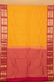 Yellow and pink zari checked silk saree