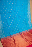 Azure blue and pink designer pure touch silk saree