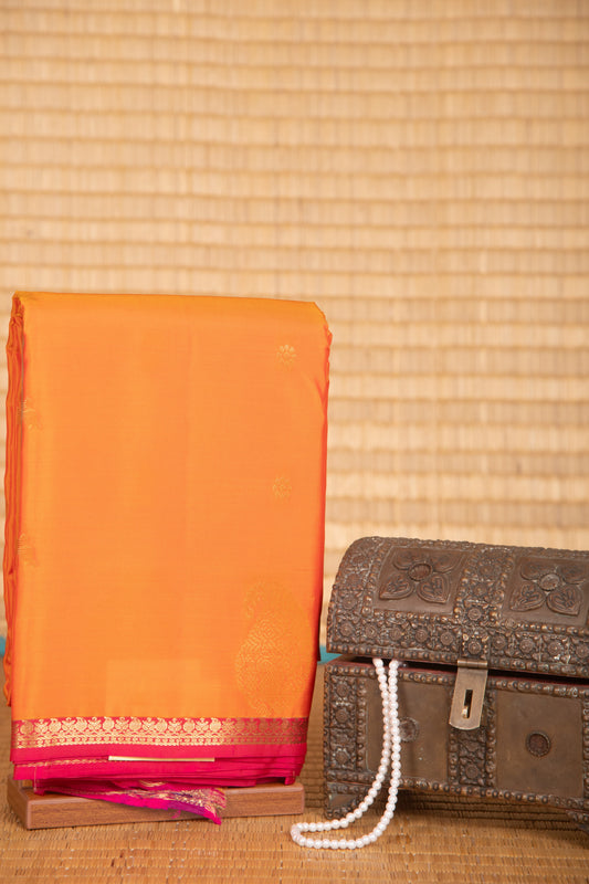 Safety orange and pink sleek border pure touch silk saree