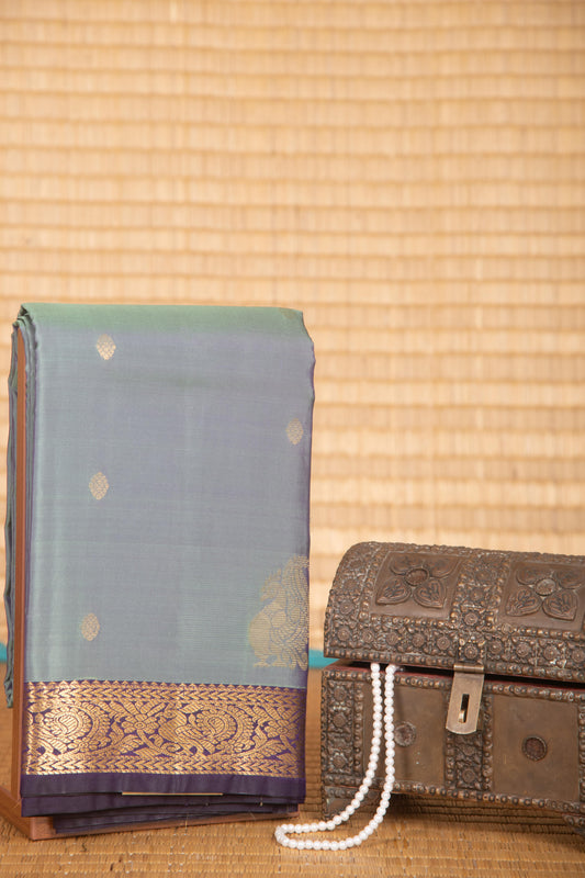 Columbia blue and purple pure touch silk saree