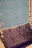 Columbia blue and purple pure touch silk saree