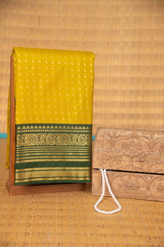 Lime green and deep green aayiram butta semi silk saree