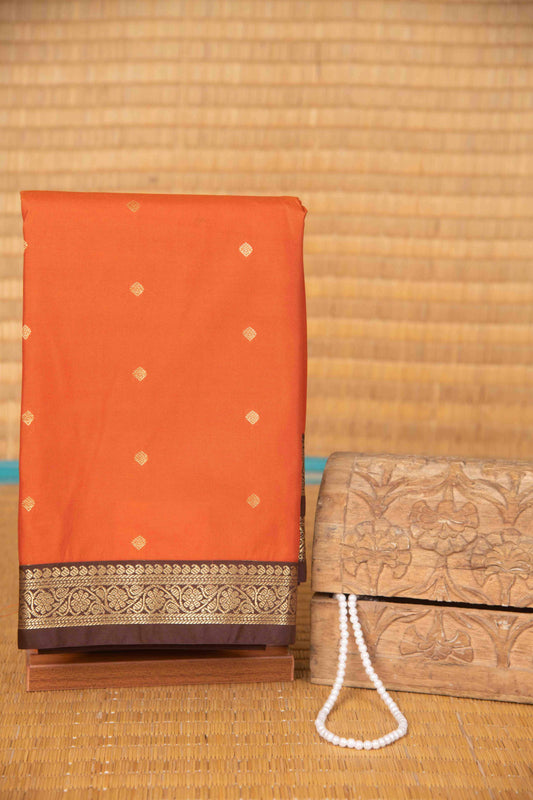 Fire orange and brown semi silk saree