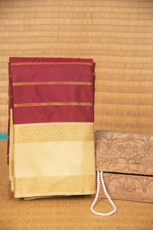 Burnt maroon and Cream semi silk saree