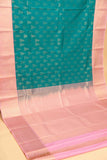 Aqua blue and baby pink brocade semi silk saree