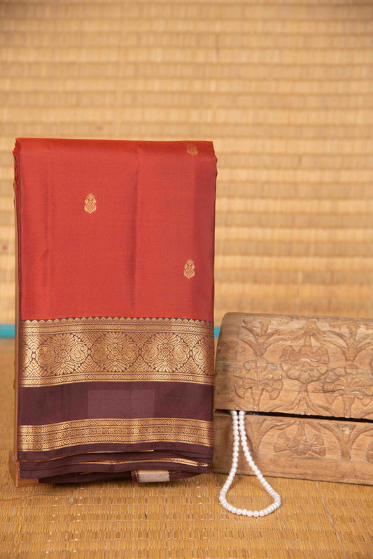 Rust orange retta pettu pure touch silk saree