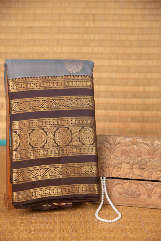 Steel grey and brown pure touch silk saree