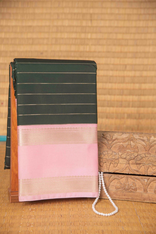 Bottle green and baby pink veldhari semi silk saree