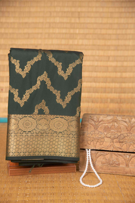 Bottle green designer soft silk saree