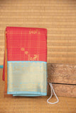 Red and babyblue checks soft silk saree