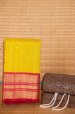 Leaf green and pink checked pure touch silk saree