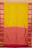 Leaf green and pink checked pure touch silk saree