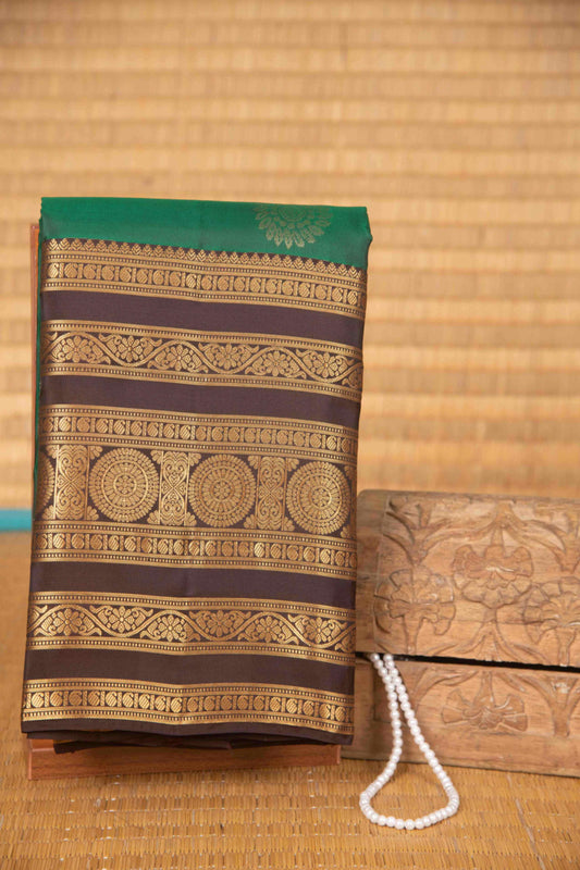 Dual tone green and brown traditional silk saree