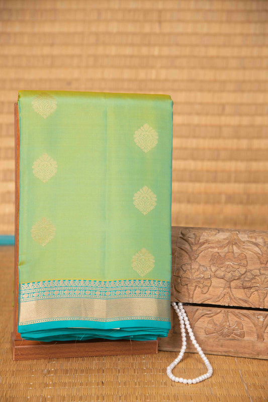 Golden green and blue pure touch silk saree