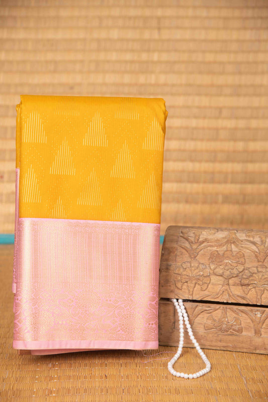 Mustard and pastel pink designer semi silk saree